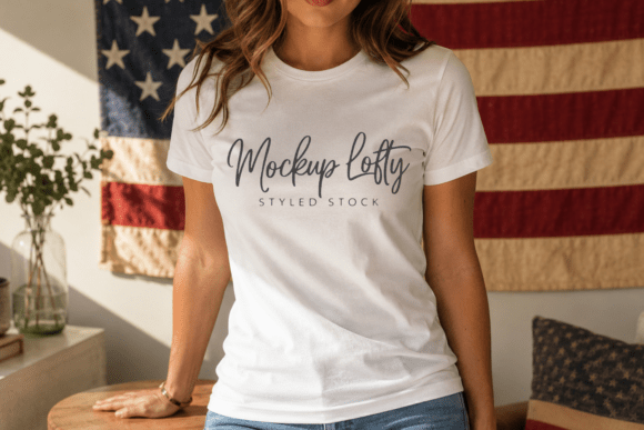 BC3001 White 4th of July Female Mockup: Elevate Your Patriotic Design Presentations