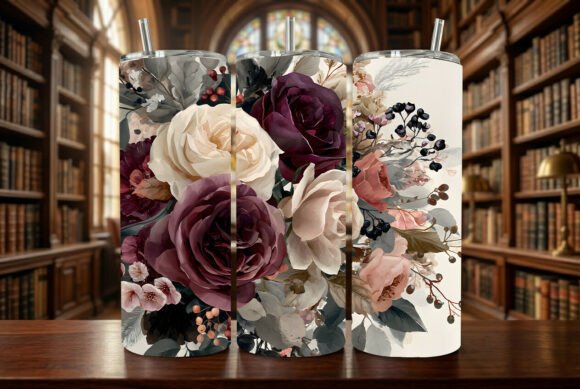 Cream Watercolor Rose Tumbler Wrap