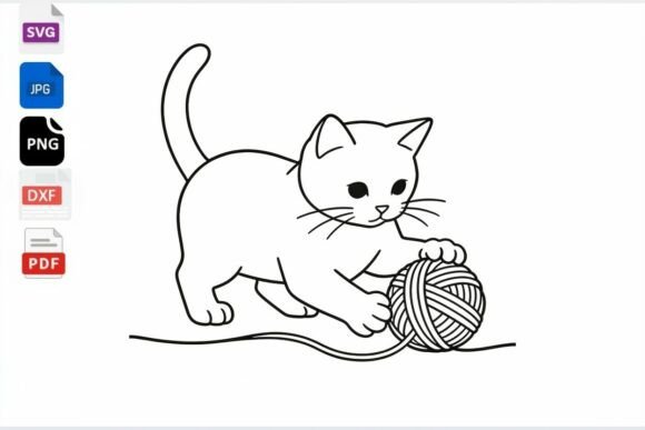 Cute Cat Playing with Yarn Line Art SVG: A Precision Digital Asset for Real-World Creative Workflows