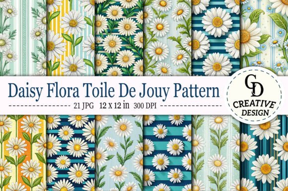 Daisy Flora Toile De Jouy Pattern 1