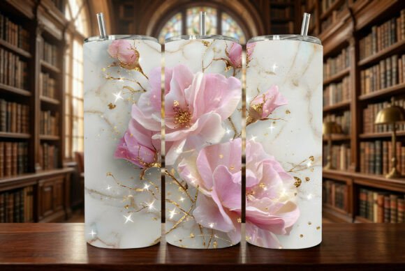 Elegant Pink Floral Gold Marble