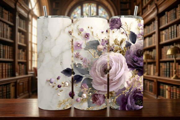 Elegant Purple Floral Gold Marble