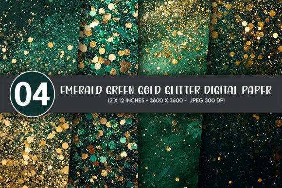 Emerald Green Gold Glitter Digital Paper