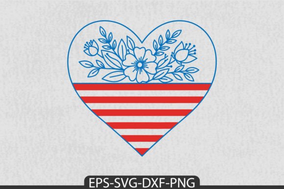 Floral Patriotic Heart SVG USA Flag PNG