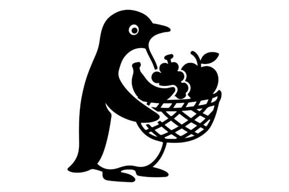 Free Penguin Holding Fruits Basket SVG