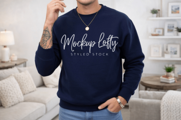 Gildan 18000 Navy Sweatshirt Mockup