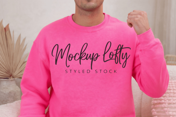 Gildan 18000 Safety Pink Sweater Mockup