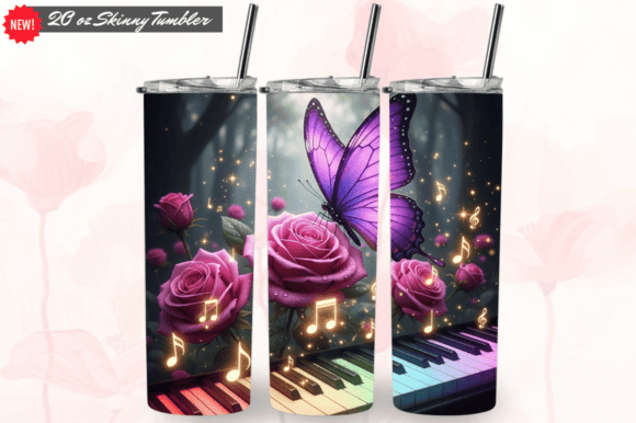 Neon Purple Butterfly Rose Tumbler Wraps