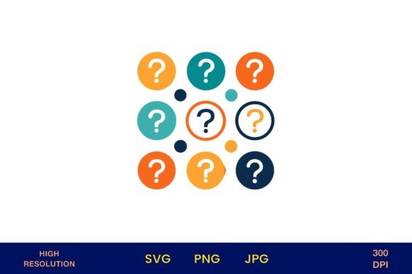 Nine Question Marks in Colorful Circles: A Versatile Design Asset for Creative Problem-Solving and Visual Communication