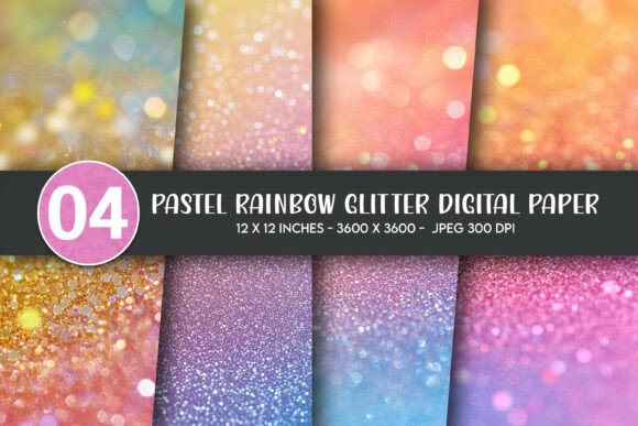 Pastel Rainbow Glitter Digital Paper