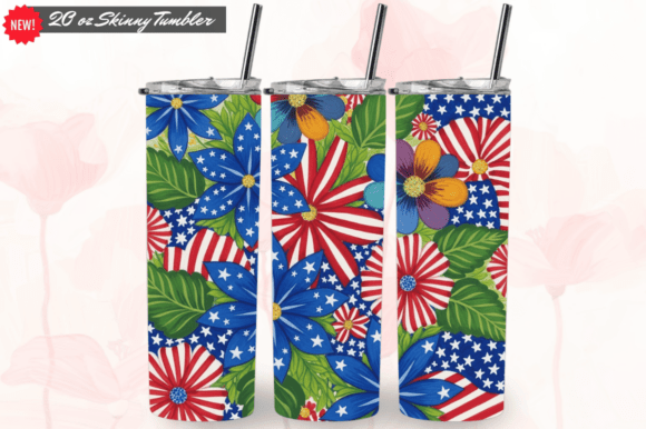 Patriotic Floral 20oz Tumbler Wraps PNG