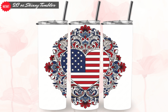 Patriotic Heart Tumbler Wrap 20oz Skinny