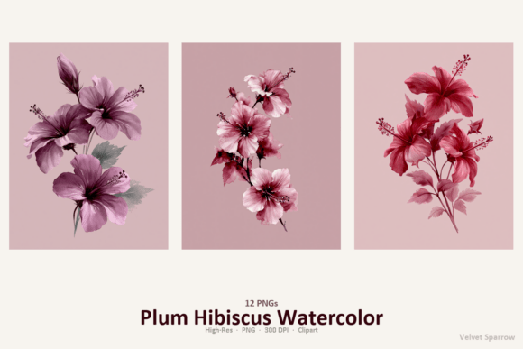 Plum Hibiscus Watercolor