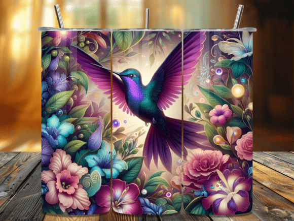 Purple Hummingbird Night Magic Tumbler