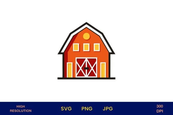 Red Barn Icon with Sun and Windows