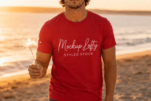 Red Gildan 64000 4th of July Male Mockup