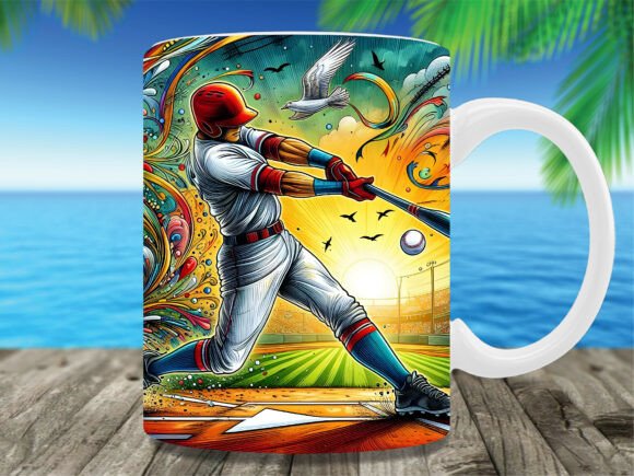 Retro Baseball Player Sunset Mug Wrap