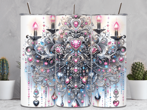 Silver Ornate Pink Jewel Luxury Tumbler: Elevate Your Sublimation Game with Precision Design