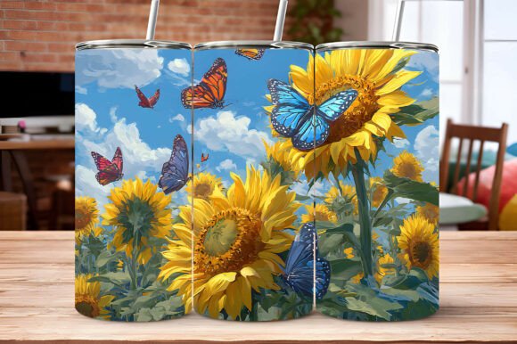 Sunflower Field Butterflies Tumbler