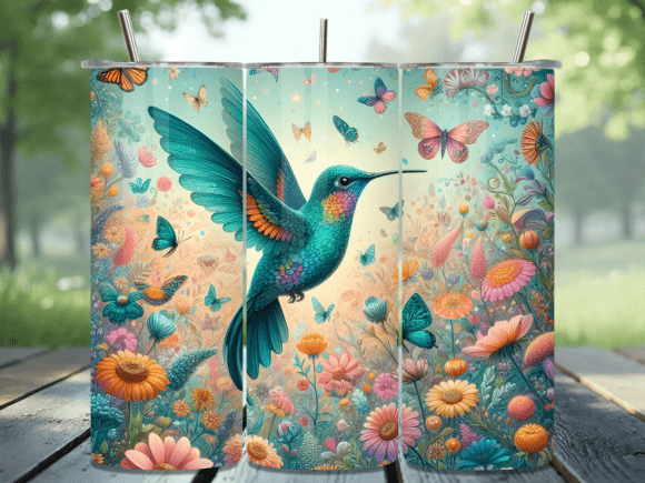 Teal Hummingbird Meadow Butterfly Tumble