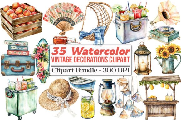 Vintage Summer Decorations Clipart
