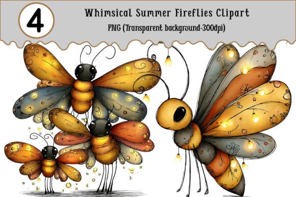 Whimsical Summer Fireflies Clipart