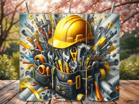 Yellow Hard Hat Tool Bag Tumbler Wrap